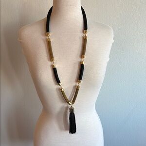 Elegant Holstlee Black and Gold Tassel Necklace